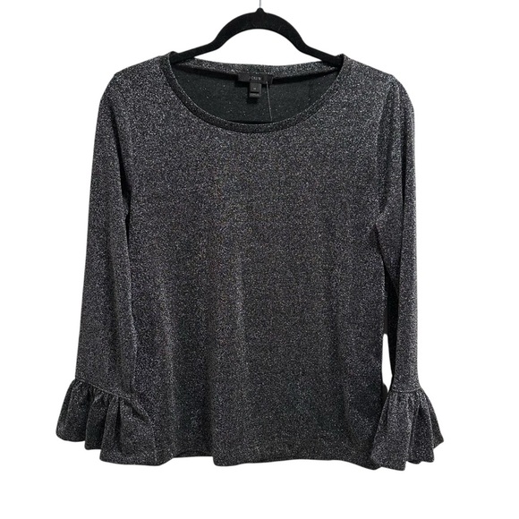 J. Crew Sparkle bell sleeve black and silver metallic top New with Tags Medium - Picture 3 of 14